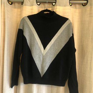 Black and Grey White Mock Neck Sweater